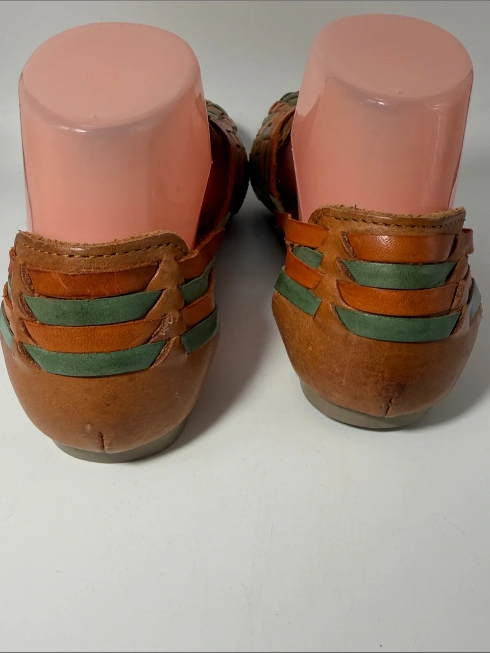 D’Arte Tan/Green Woven Leather Slip-on Shoes Sz 7